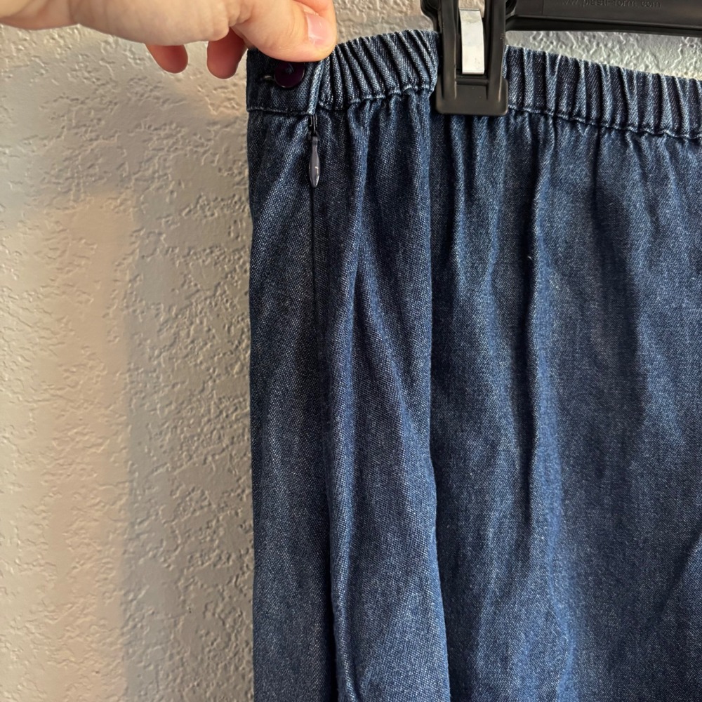 Denim Maxi Skirt XL Long Tiered Boho Modest Prairie Cottagecore Cotton Pull On - Picture 3 of 7